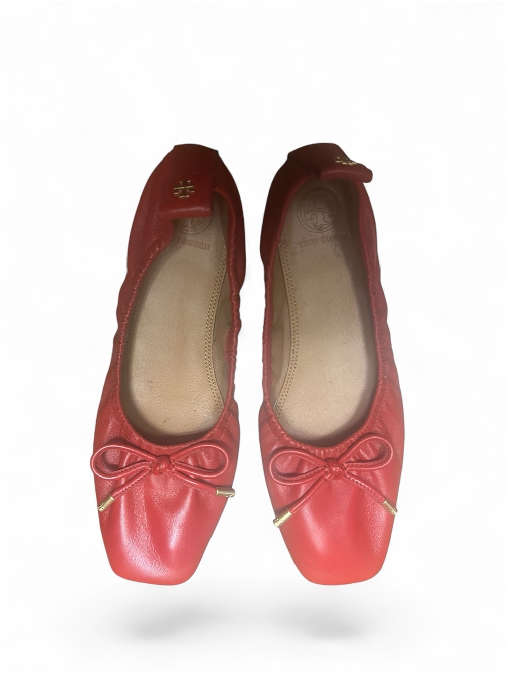 Tory Burch Red Leather Bow Ballet Flats
